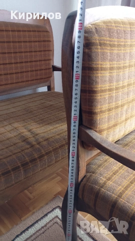 Ретро канапе с фотьойли и табуретки, орех, снимка 8 - Дивани и мека мебел - 53299873