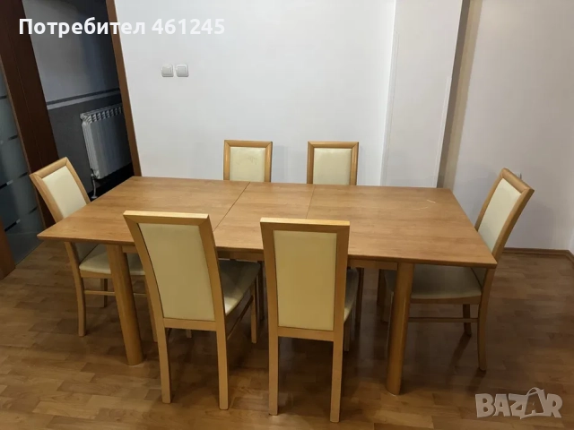 Маса за трапезария разтегателна к-т с 6 стола