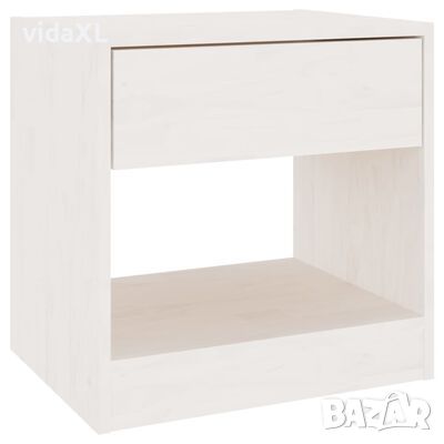 vidaXL Нощно шкафче, бяло, 40x31x40 см, бор масив(SKU:808065