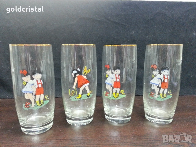 стари стъклени чаши детски мотиви 