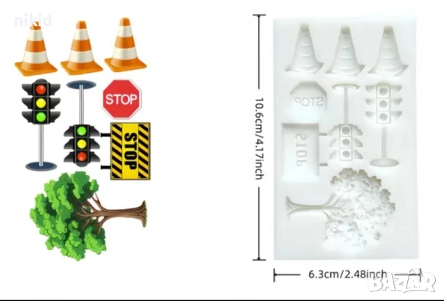 Пътни знаци светофар дърво Stop силиконов молд форма фондан шоколад декор украса, снимка 3 - Форми - 53516488