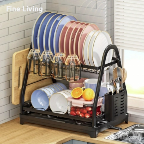 Пластмасов елегантен сушилник за съдове на две нива, снимка 8 - Аксесоари за кухня - 52017398