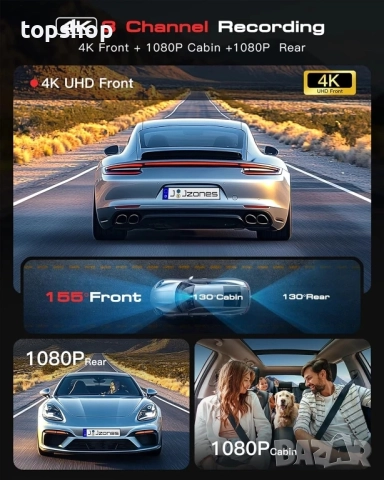 3-канален 4K видеорегистратор Jzones STARVIS 2 HDR с нощно виждане, 4K+1080P+1080P предна..., снимка 2 - Аксесоари и консумативи - 51637845