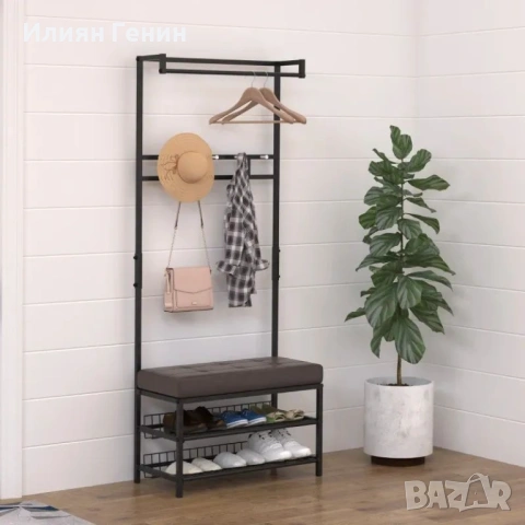 HOMCOM Закачалка за дрехи, с 5 куки и пейка за обувки, снимка 11 - Портманта - 53487629