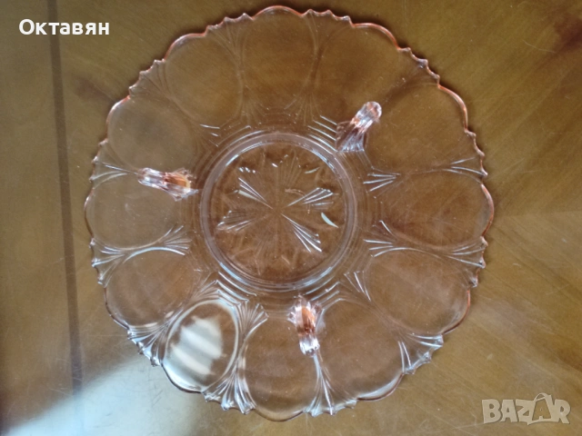 Стъклено плато за торта, снимка 2 - Сервизи - 53481231