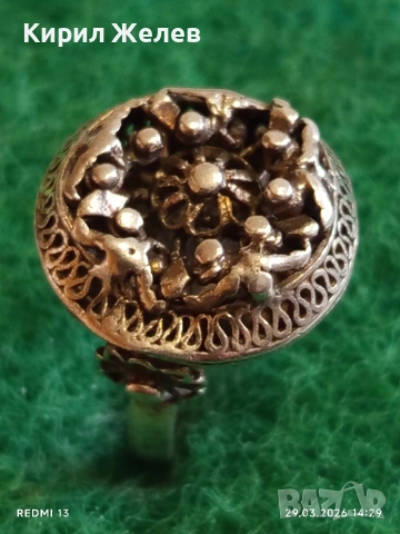 Възрожденски филигранен сребърен пръстен с гранулация ювелирна изработка 32375, снимка 5 - Пръстени - 54014611