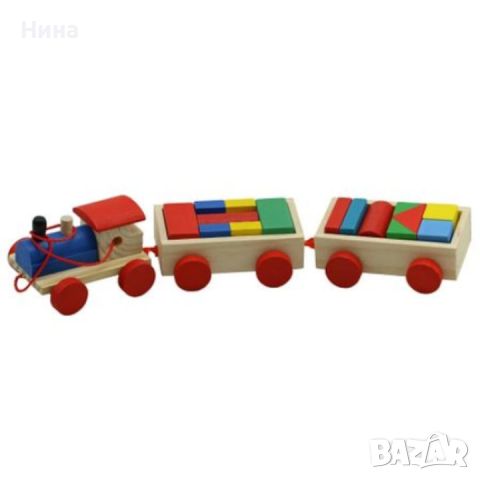 Дървено влакче - сортер, за дърпане, с вагончета и кубчета, снимка 3 - Образователни игри - 46062378