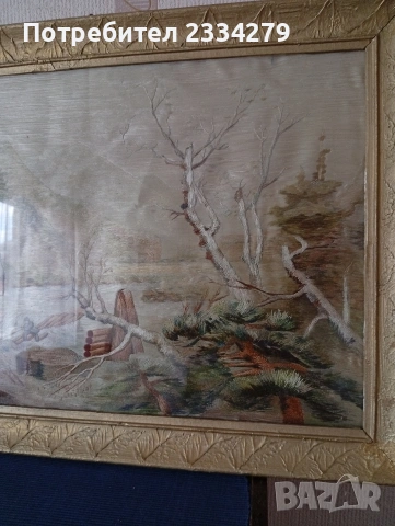 Стар гоблен поставен в остъклена дървена рамка., снимка 3 - Гоблени - 54108978