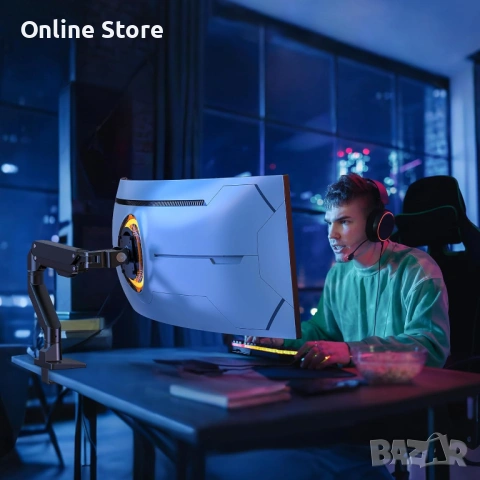 BEWISER рамо за ултраширок монитор 34"–49" до 20 кг – регулируемо с газова пружина, снимка 4 - Друга електроника - 54169948