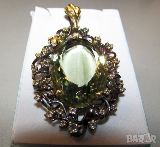 Зелен аметист празиолит 69x36x11, 45 карата перфектно за подарък , снимка 4 - Колиета, медальони, синджири - 53725349