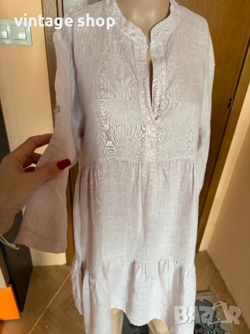 Ленена рокля в бледорозов цвят, размер L, снимка 2 - Рокли - 54080592