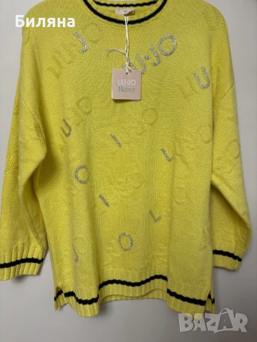 Оригинален Liu Jo дамски жълт пуловер с камъни-чисто нов с етикети ,S