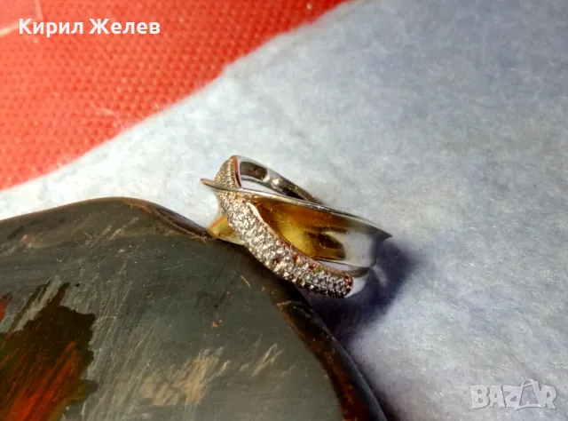 ЕЛЕГАНТЕН АРТ ПОЗЛАТЕН СКЪПОЦЕНЕН СРЕБЪРЕН ПРЪСТЕН СРЕБРО 925 с БЯЛА и ЖЪЛТА ПОЗЛАТА и ЦИРКОНИ 30558, снимка 2 - Пръстени - 49886811