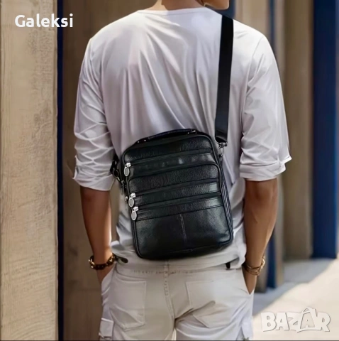 Мъжка дизайнерска ежедневна и стилна чанта с ципове /Кафява естествена кожа! , снимка 10 - Чанти - 53354981