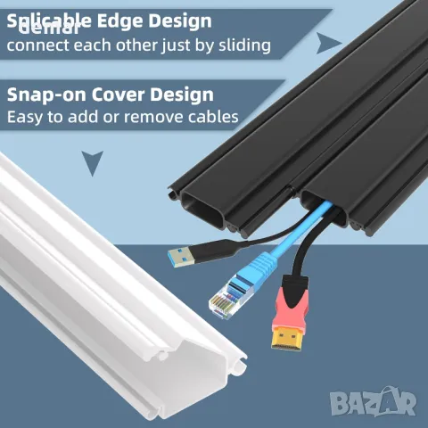 ESUFEIR 1 метър бял гумен канал за кабели за стенен телевизор, снимка 2 - Други стоки за дома - 49790259