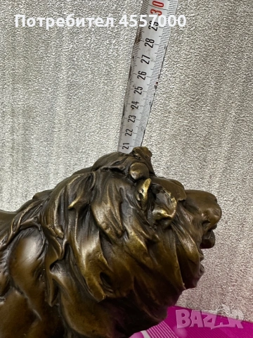 Авторска бронзова скулптура „Крачещ лъв“ – масивен бронз, подпис Barye, снимка 4 - Антикварни и старинни предмети - 53406405