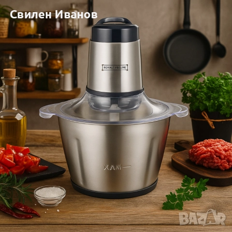 Електрически чопър с купа от неръждаема стомана Royalty Line RL-MCE300.34.18 / RL-MCE600.34.18