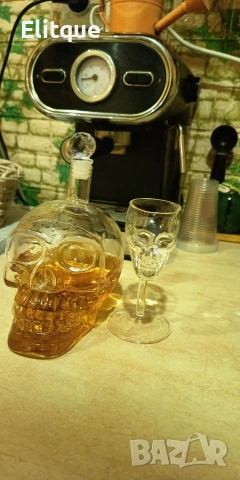 бутилка и чаша с череп 