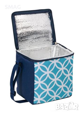 Изотермална чанта тюркоаз синьо бял дизайн 19x15x20см - 6л, снимка 2 - Хладилни чанти - 46392882