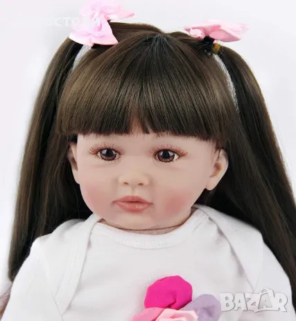 Реалистична кукла ZIYIUI Reborn Baby Doll с дрехи и аксесоари, дълга коса, около 60 см, снимка 4 - Кукли - 47486129