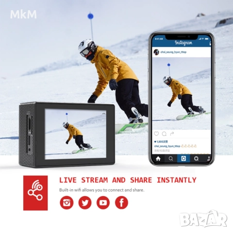 Victure Action Cam AC700 4K 20MP WiFi подводна камера 40м Ultra HD спортна камера 2,0-инчов LC, снимка 10 - Камери - 51697692