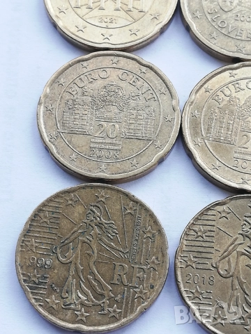 лот от 9 броя-20 евроцента различни държави, снимка 5 - Нумизматика и бонистика - 47993294