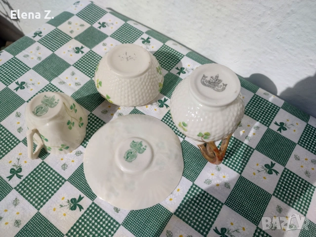 Комплект ръчно рисувани съдове Belleek Ирландия - 2, снимка 6 - Антикварни и старинни предмети - 53656456