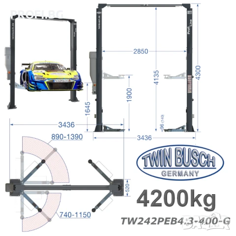 Подемник двуколонен 4.2t горна синхронизация ел.магнитнo заключване TWIN BUSCH , снимка 2 - Други машини и части - 51139170
