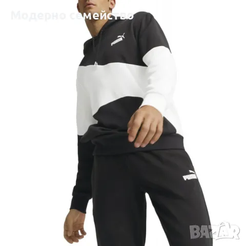 Мъжко спортно горнище PUMA Power Cat Colorblock Hoodie Black/White, снимка 3 - Спортни дрехи, екипи - 46997380