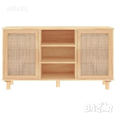 vidaXL Сайдборд, кафяв, 105x30x60 см, бор масив и естествен ратан（SKU:345641）, снимка 3 - Други - 48819055