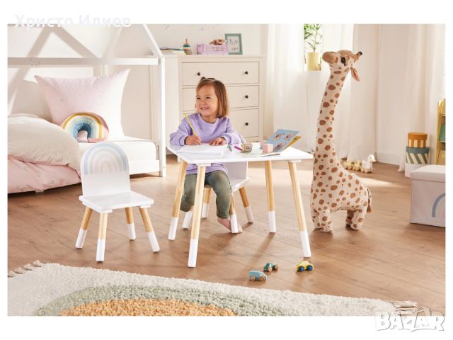 Детска дървена маса и 2 стола комплект Livarno , снимка 2 - Мебели за детската стая - 45302595