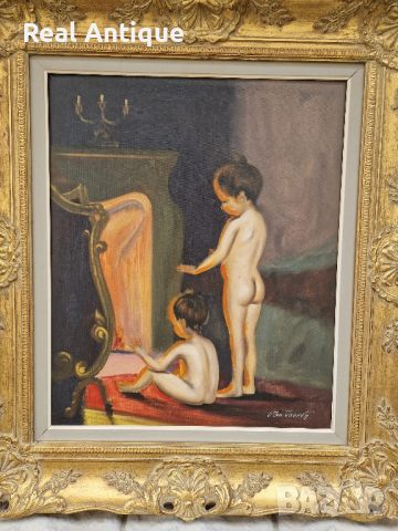 Страхотна изключително красива антикварна белгийска картина масло върху платно , снимка 3 - Антикварни и старинни предмети - 45404847