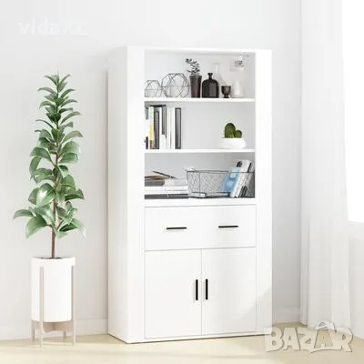 vidaXL Висок шкаф, бял, инженерно дърво(SKU:3185375), снимка 2 - Шкафове - 48365546