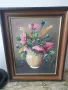 49х39см/малка картина масло върху фазер/натюрморт ваза с цветя/дървена рамка, снимка 1