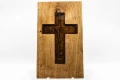 Дървена релефна икона с инкрустиран в смола кръст от дъб – натурален цвят, снимка 1