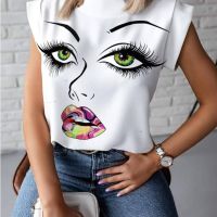 Дамска блуза с къс ръкав и щампа на модно човешко лице, 8цвята , снимка 8 - Тениски - 45715952