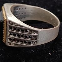 Красив мъжки сребърен пръстен с ахат, снимка 2 - Пръстени - 45455765