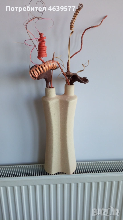 Висока, двойна, керамична ваза, снимка 1