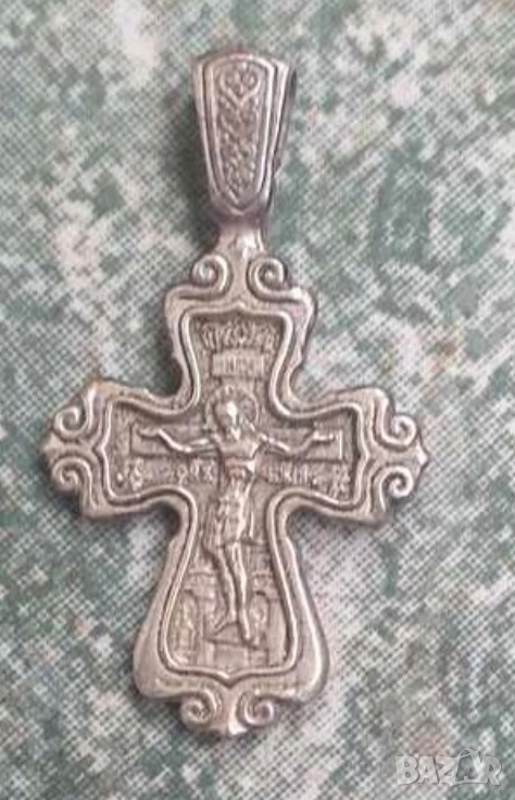 Старинен сребърен кръст Исус Христос и богородица с вързанка за да ви пазят и закрилят, снимка 1