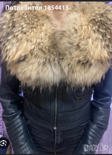 Кожено яке с яка от лисица, снимка 1