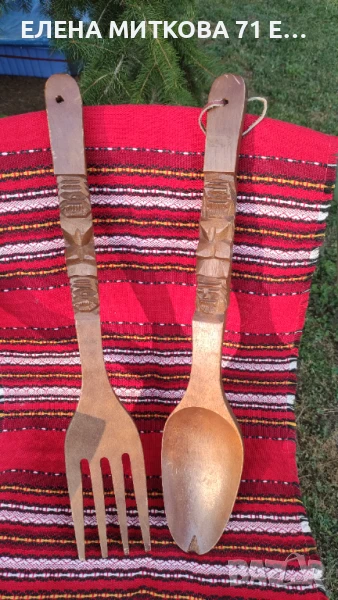 Големи дървени вилица и лъжица -за декорация, снимка 1