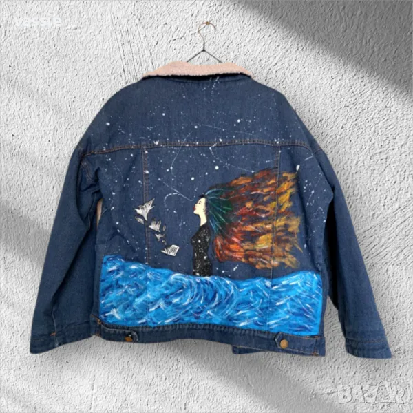 Ръчно рисувано дамско дънково яке, снимка 1