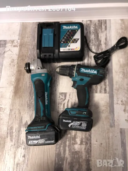 Винтоверт , ъглошлайф ,две батерии  и зарядно Makita, снимка 1