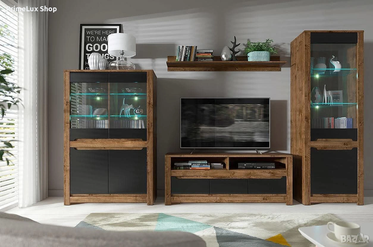 Витрина RUSO REG2W2D корпус дъб април/фронт черно мат , снимка 1