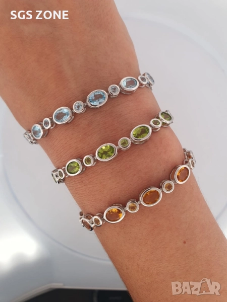 Сребърна гривна 925 с естествен топаз, перидот или цитрин, снимка 1