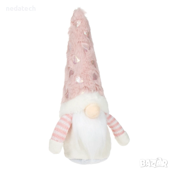 Гном с пухкава шапка със сърца, 26 см, розов, снимка 1