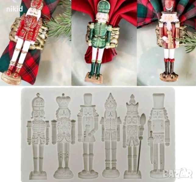 6 бр Войник от Лешникотрошачката силиконов молд форма фондан декор шоколад гипс коледен, снимка 1