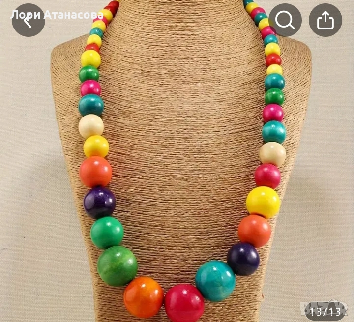 Цветна етно бохемска огърлица с мъниста, ръчно изработена от дърво, модерна и универсална, снимка 1