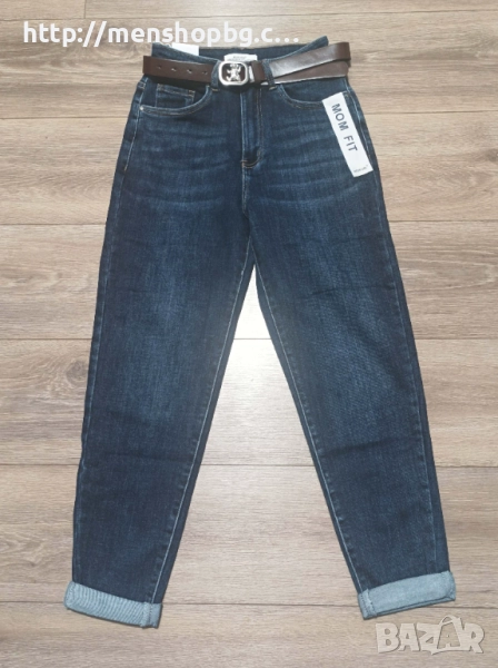 Дамски дънки с колан - индиго, снимка 1