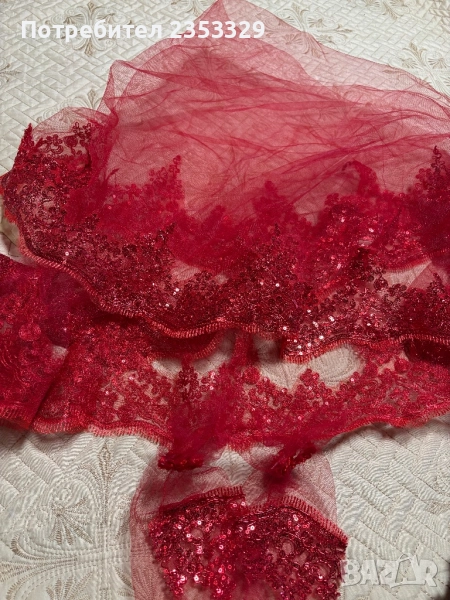 Воал за къна вечер - червен тюл с дантела и пайети, снимка 1